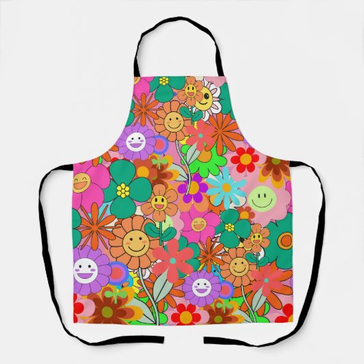 Retro Groovy Boho Hippie Flowers Schort (Voorkant)