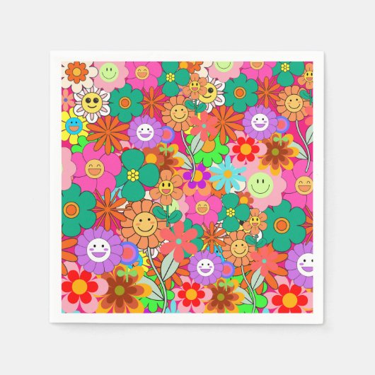 Retro Groovy Boho Hippie Flowers Servet (Voorkant)