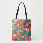 Retro Groovy Boho Hippie Flowers Tote Bag (Voorkant)