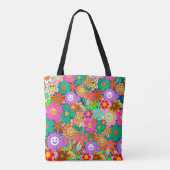 Retro Groovy Boho Hippie Flowers Tote Bag (Achterkant)