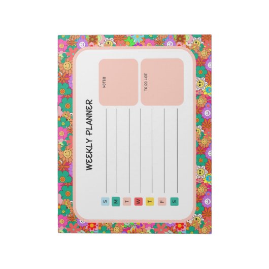 Retro Groovy Boho Hippie Flowers Weekly Planner Notitieblok (Linkerzijde)