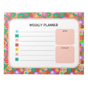 Retro Groovy Boho Hippie Flowers Weekly Planner Notitieblok