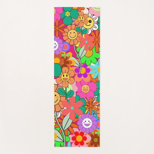 Retro Groovy Boho Hippie Flowers Yogamat (Voorkant)