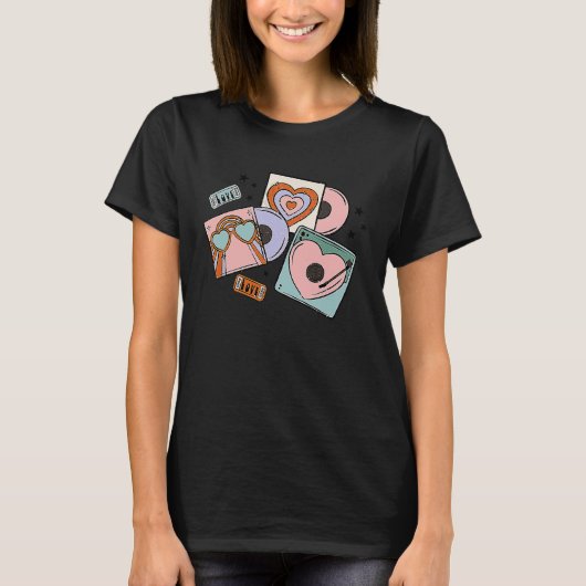 Retro Groovy Boho Rainbow Valentijnsdag Cute Hear T-shirt (Voorkant)