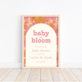 Retro Groovy Boho Roze Baby in Bloom Welkomstbord Poster