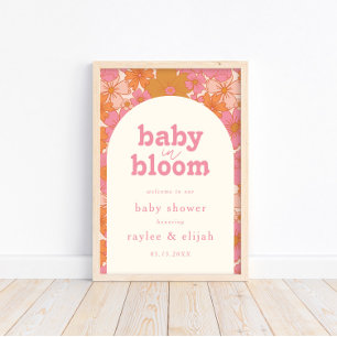 Retro Groovy Boho Roze Baby in Bloom Welkomstbord Poster