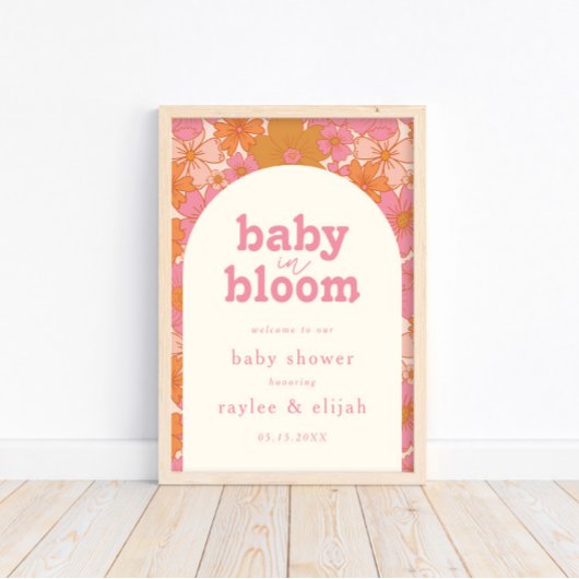 Retro Groovy Boho Roze Baby in Bloom Welkomstbord Poster
