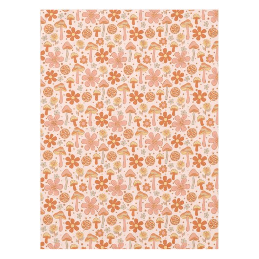 Retro Groovy Boho Roze Sinaasappel Disco Paddensto Tafelkleed (Voorkant)