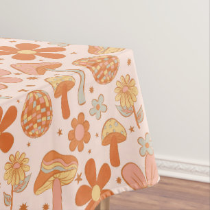 Retro Groovy Boho Roze Sinaasappel Disco Paddensto Tafelkleed