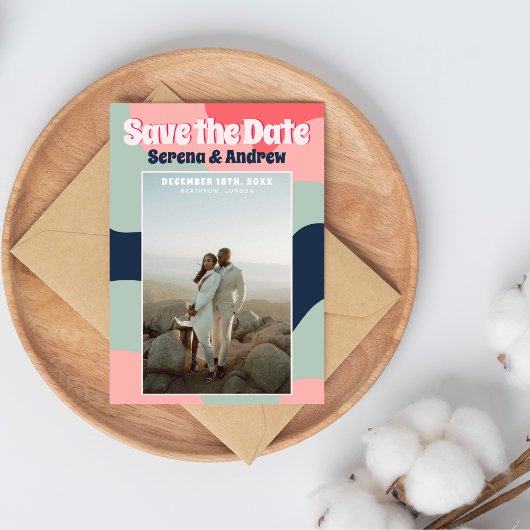 Retro Groovy Bold Abstracte Typografie Foto Save The Date