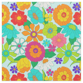 Retro Groovy Bold Hippie Flowers Patroon Stof