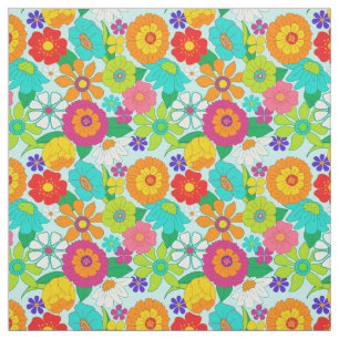 Retro Groovy Bold Hippie Flowers Patroon Stof