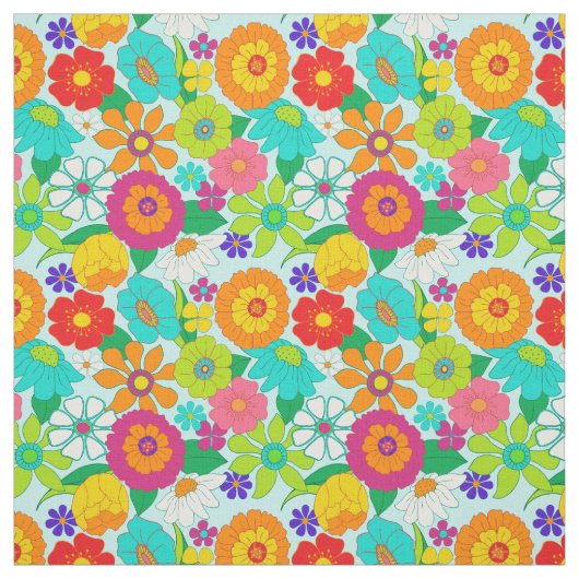 Retro Groovy Bold Hippie Flowers Patroon Stof (Swatch)