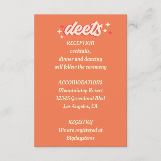 Retro Groovy Bold Typografie Kleurrijke 70's bruil Informatiekaartje (Voorkant)