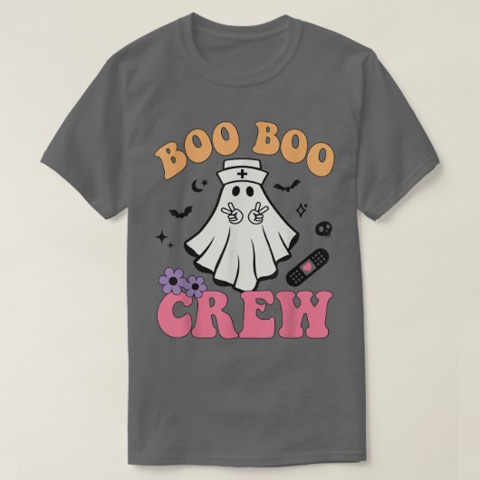 Retro Groovy Boo Boo Crew Halloween Floral Ghost B T-shirt (Design voorkant)
