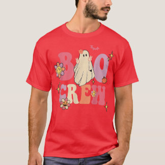 Retro Groovy Boo Crew Halloween Hippie Floral Ghos T-shirt