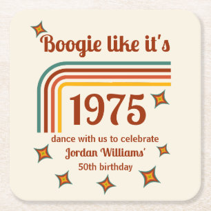 Retro Groovy Boogie Eenvoudige Dans 50e Verjaardag Kartonnen Onderzetters