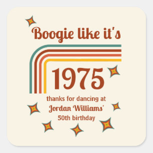 Retro Groovy Boogie Eenvoudige Dans 50e Verjaardag Vierkante Sticker