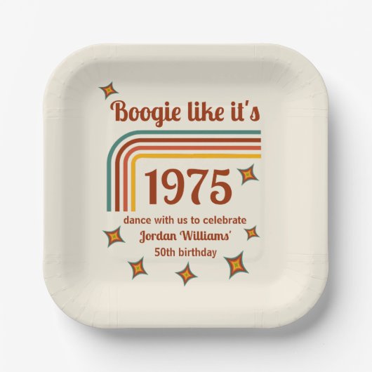 Retro Groovy Boogie Simple Dance 50th Birthday Papieren Bordje (Voorkant)