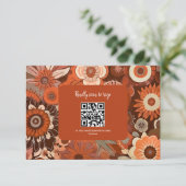 Retro groovy brandend oranje bloem bruiloft RSVP kaartje (Staand voorkant)