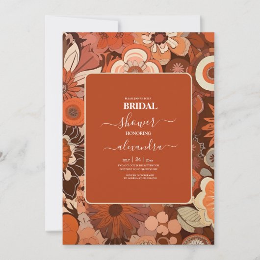 Retro Groovy brandwond sinaasappel bloemenbruids Kaart (Voorkant)