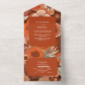 Retro Groovy brandwond sinaasappel bloemenbruiloft All In One Uitnodiging (Binnen)