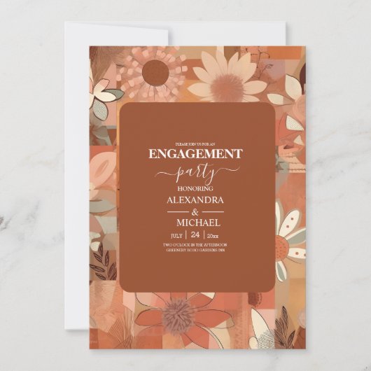 Retro Groovy brandwond sinaasappel bloemenbruiloft Kaart (Voorkant)