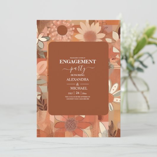 Retro Groovy brandwond sinaasappel bloemenbruiloft Kaart (Staand voorkant)