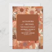 Retro Groovy brandwond sinaasappel bloemenbruiloft Kaart (Voorkant)