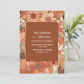 Retro Groovy brandwond sinaasappel bloemenbruiloft Kaart (Staand voorkant)