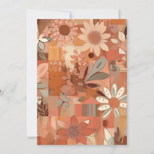 Retro Groovy brandwond sinaasappel bloemenbruiloft Kaart (Achterkant)