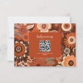 Retro Groovy brandwond sinaasappel bloemenbruiloft RSVP Kaartje (Voorkant)