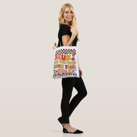 Retro groovy bruh show uw werk leraar cadeau tote bag (Op model)
