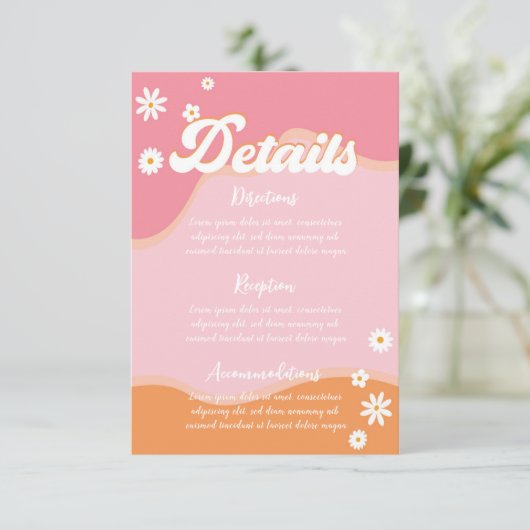 Retro Groovy Bruiloftsfeest, 70er jaren Hippie Sfe Informatiekaartje (Staand voorkant)