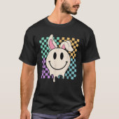 Retro Groovy Bunny Smile Face Happy Easter Day Rab T-shirt (Voorkant)