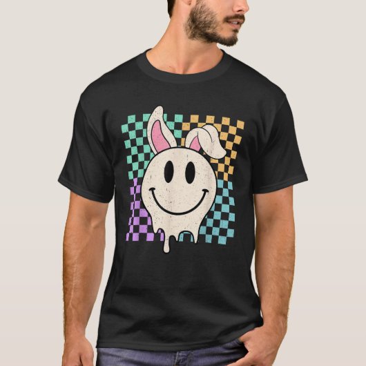 Retro Groovy Bunny Smile Face Happy Easter Day Rab T-shirt (Voorkant)