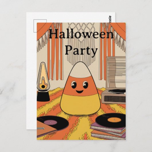 Retro, Groovy Candy Corn Halloween Party Uitnodigi Briefkaart (Voorkant / Achterkant)