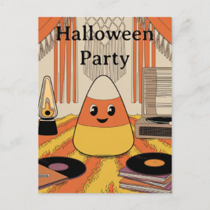 Retro, Groovy Candy Corn Halloween Party Uitnodigi Briefkaart