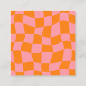 Retro Groovy Checker Checkerboard Logo Roze Sinaas Vierkante Visitekaartje (Achterkant)