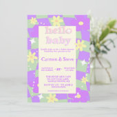 Retro groovy Checkerboard baby shower Uitnodiging (Staand voorkant)