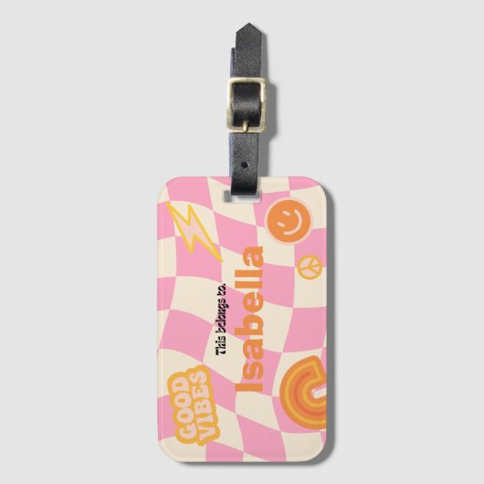 Retro Groovy Checkerboard naam Bagagelabel (Voorkant (verticaal))