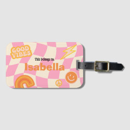 Retro Groovy Checkerboard  naam Bagagelabel