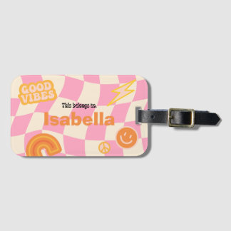 Retro Groovy Checkerboard  naam Bagagelabel