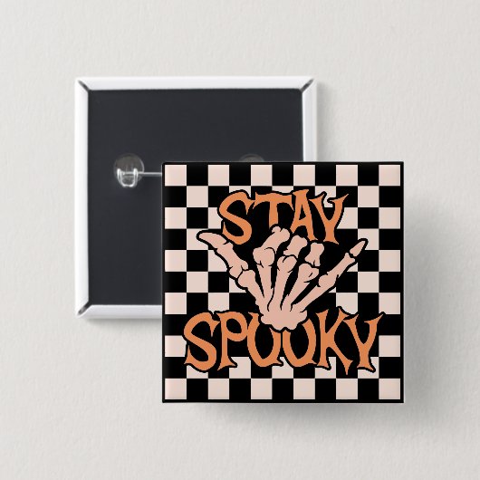 Retro Groovy Checkered Stay Spooky Halloween Vierkante Button 5,1 Cm (Voorkant /achterkant)
