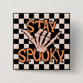 Retro Groovy Checkered Stay Spooky Halloween Vierkante Button 5,1 Cm (Voorkant)