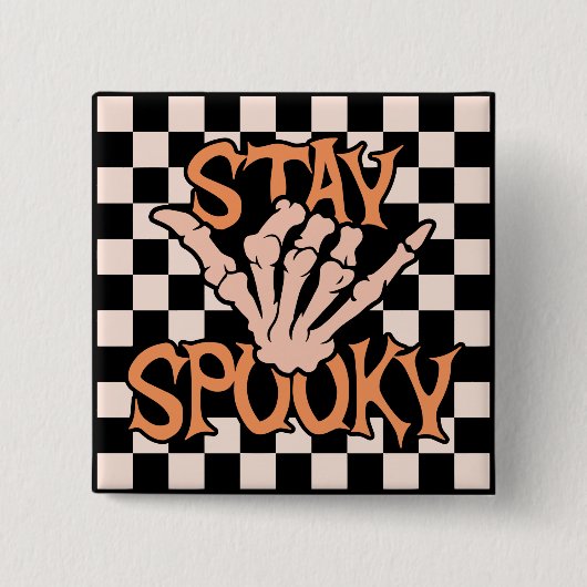 Retro Groovy Checkered Stay Spooky Halloween Vierkante Button 5,1 Cm (Voorkant)