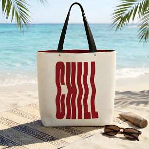 Retro Groovy CHILL Golvend Rood Esthetisch Canvas Tote Bag