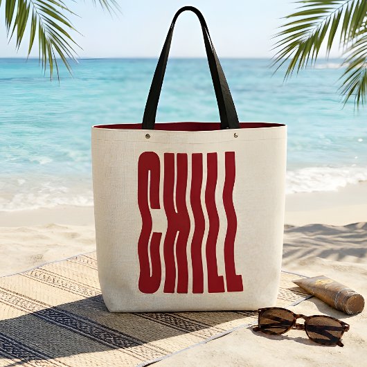 Retro Groovy CHILL Golvend Rood Esthetisch Canvas Tote Bag