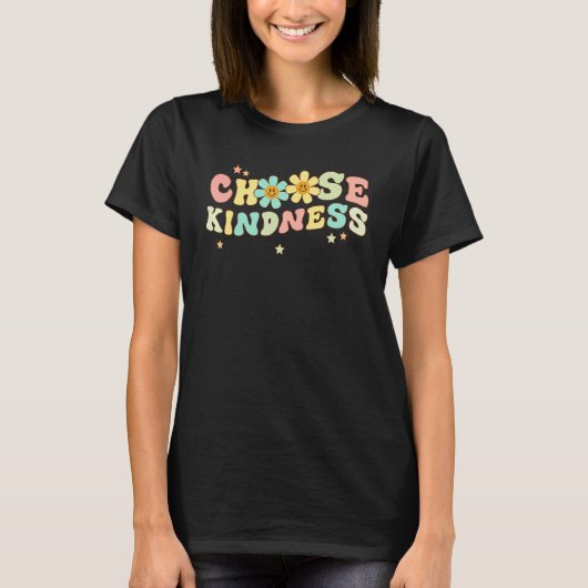 Retro Groovy Choose Kindness Flower Cute Womens T-shirt (Voorkant)