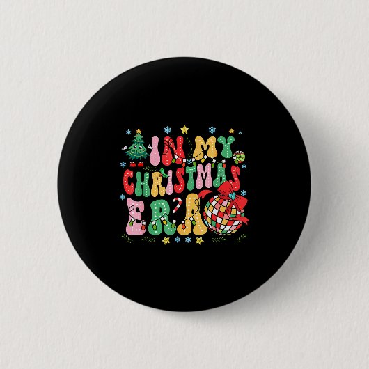 Retro Groovy Christmas In My Christmas Era Xmas Ronde Button 5,7 Cm (Voorkant)